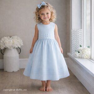 Strasburg Dress Blue Sleeveless French Tuck Embroidery 100% Cotton Girls Size 2